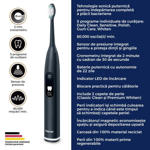 Beurer SC 50 Periuta de dinti electrica sonica Midnight Ink Green Planet