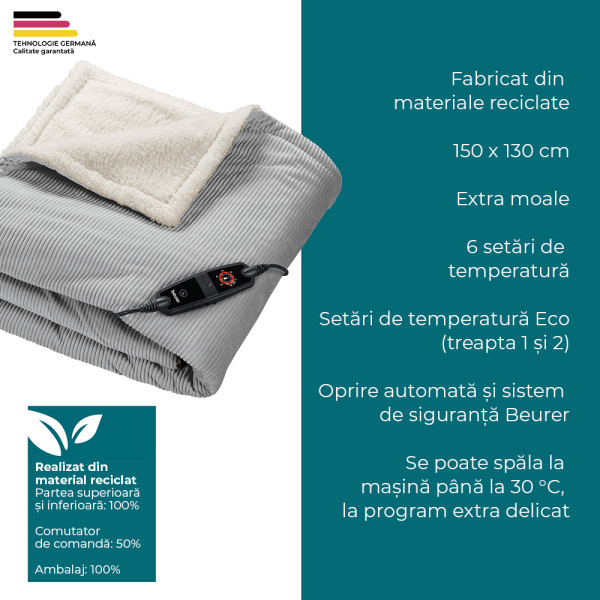 Beurer HD 81 Pătură electrică gri deschis Green Planet