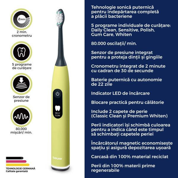 Beurer SC 50 Periuta de dinti electrica sonica Splashy Lemon Green Planet