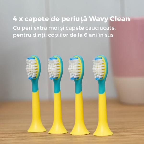 4 x Capete periuta electrica sonica SC 11, Wavy Clean, peri extra-moi, 6 ani+