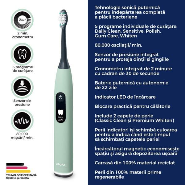 Beurer SC 50 Periuta de dinti electrica sonica Peppermint Green Planet